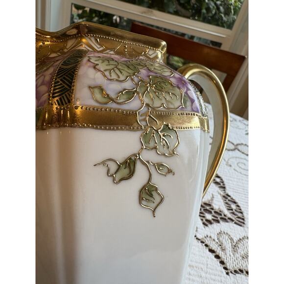 Antique Nippon Hand-painted Pitcher In Gold, White, Pink - Picture 4 of 6